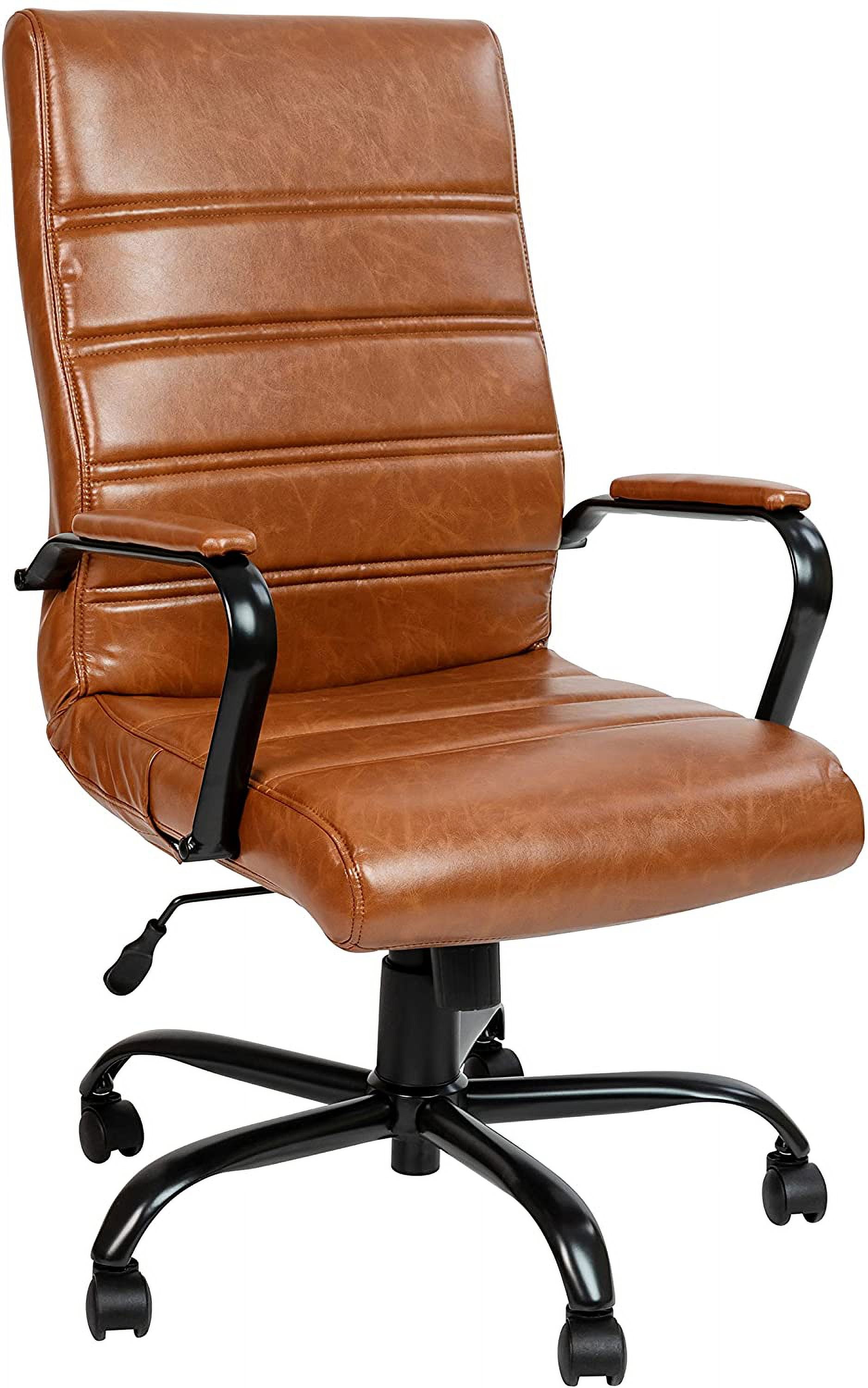 Brown LeatherSoft High-Back Executive Swivel Office Chair with Metal Frame