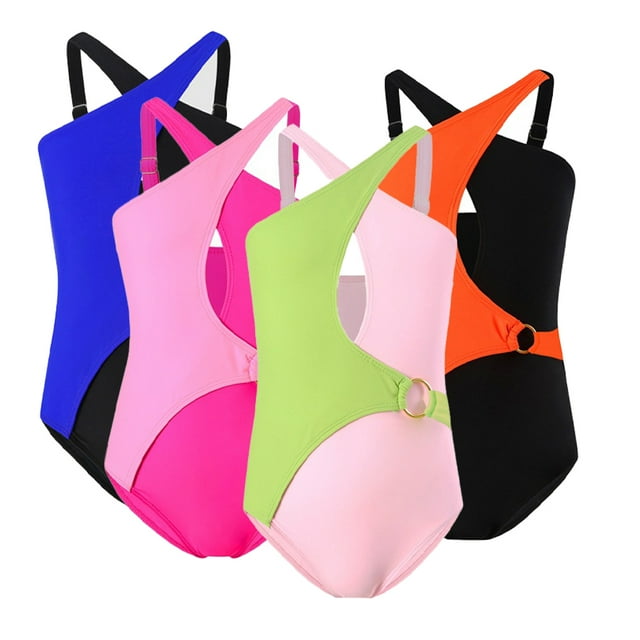 FJUCHAI 2-12Y Girls Jumpsuit Swimsuit Bathing Suit Tight Bikini Teen Kids One-Piece Color Clash ...