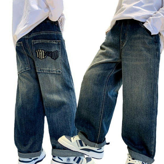 FJUCHAI 5-15Y Teen Boys' Jeans Denim Pants: Kids Toddler Work Pants, Outside the Casual Drawstring Trousers