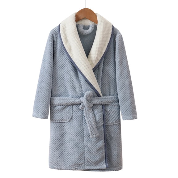 FJUCHAI Boys Girls Solid Color Robe 4-16Y Big Kids Warm Padded Thickened Pajamas Youth Bath Towel Plus Belt Pajamas Bathrobe for Fall Winter