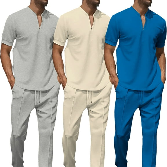 FJUCHAI Casual Men's Tracksuits 2 Piece Athletic Jogging Outfits Short Sleeve Track Suits for Men Set