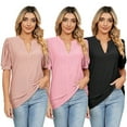 thumbnail image 1 of FJUCHAI Women Casual T-Shirts Cotton Bubble Sleeve Tees Tops Summer Short Sleeve V-Neck Tees Shirts, 1 of 9