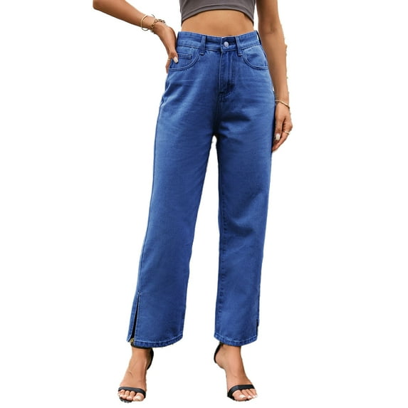 FJUCHAI Denim Jeans Pants for Women's Mid-Wais Straight Leg Casual Comfort Fashion Long Trousers Jeans S-XXL