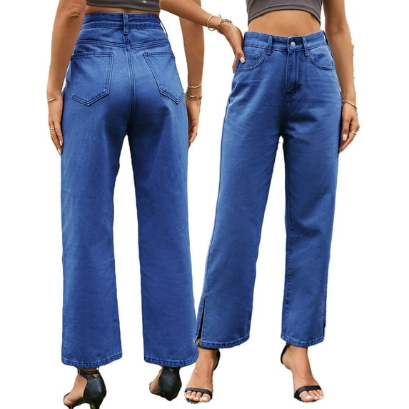 FJUCHAI Denim Jeans Pants for Women's Mid-Wais Straight Leg Casual Comfort Fashion Long Trousers Jeans S-XXL