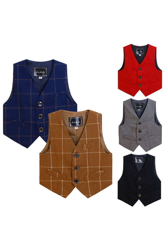 Dress Suit Vest for Kids Boys Formal Gentleman Vest Youth Birthday Single-Breasted Vest Toddler Baby Sleeveless Vest for 2-15Y