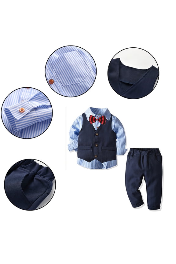 Formal Outfit for Kids Boys Gentleman Dress Suit Toddler Suit Vest +button T-Shirt+bow Tie+suit Pants Set for 18M-8Y