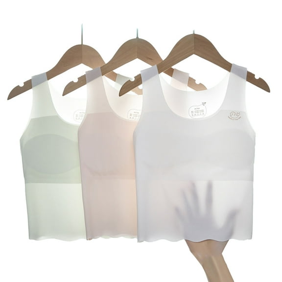 FJUCHAI Girls Silk Cool Sports Tank Bra Youth Girls Summer Thin Sports Bra Solid color Training Underwear for Teen S-XL