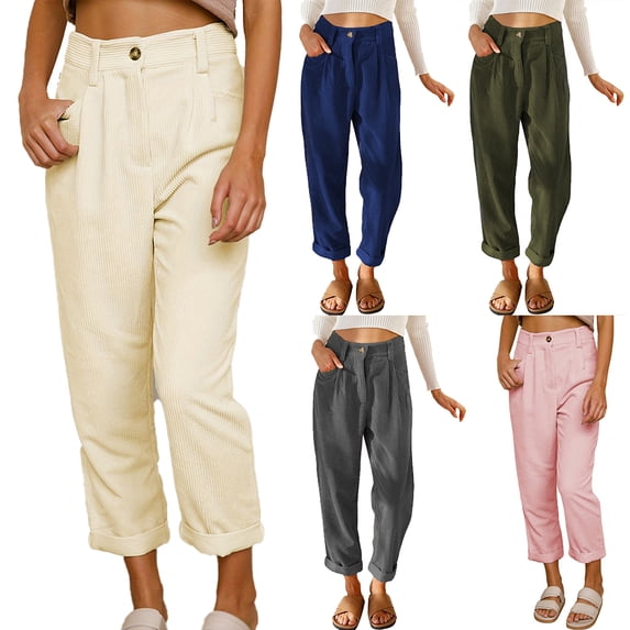 FJUCHAI High Waisted Corduroy Pants for Women Loose Straight Leg Pants Women's Fall Casual Trousers with Pockets S-XXXL