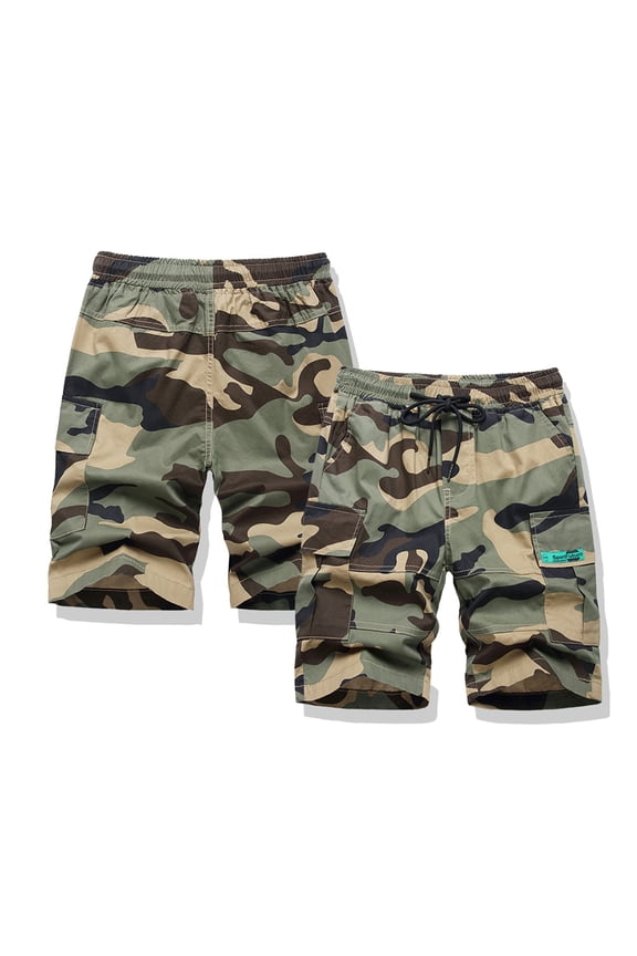 Kids Boys Camo Cargo Shorts 5-Inch Quick-Dry Lightweight Summer Outdoor Elastic Waist Durable Hiking Play Clothes for Youth Teen