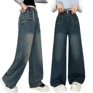 FJUCHAI Kids Girls' Basic Denim Pants: 5-15T Youth Fashion Versatile Trousers, Toddler Spring Fall Flare Jeans