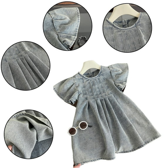 FJUCHAI Kids Girls Casual Denim Dress Toddler Summer Loose Puff Sleeve Denim Dress