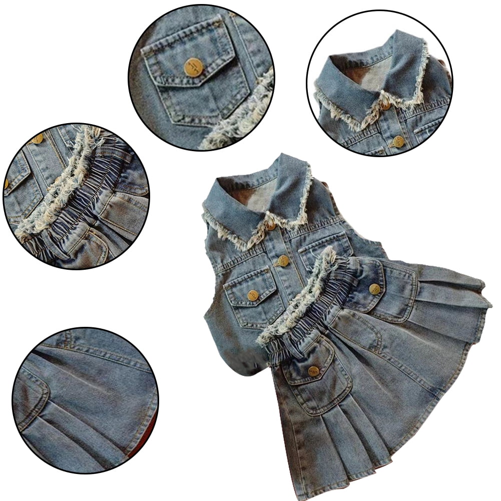 Kid Girl Retro Lapel Denim Jacket Pleated Skirt 2-piece Set