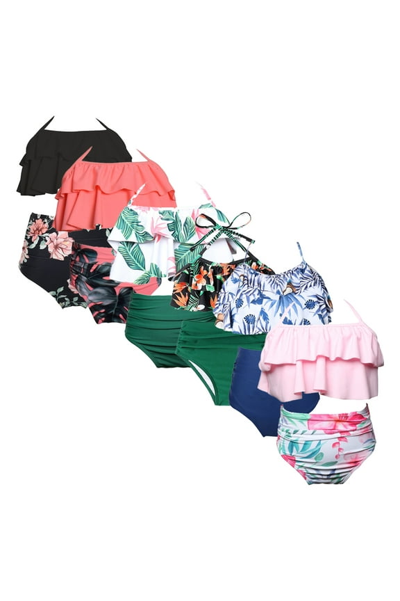 Kids Prints Swimwear Outfit 2-12Y Big Girls' Split Swimsuit Bikini Set Youth Sling Bathing Suit 2 Piece