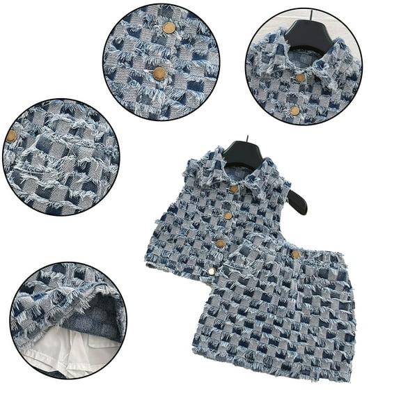 FJUCHAI Little Girls Denim Vest and Skirt Set for Kids Denim sleeveless Top Paired with Skirt Set 2-10Y