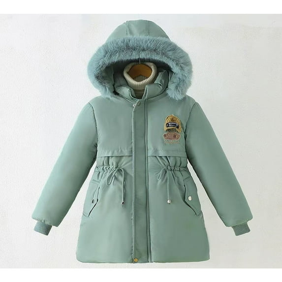 FJUCHAI Little Girls Parka Coats Youth Medium-Length Warm Jacket Toddler Hooded Printed Outerwear for 6-13+ Years