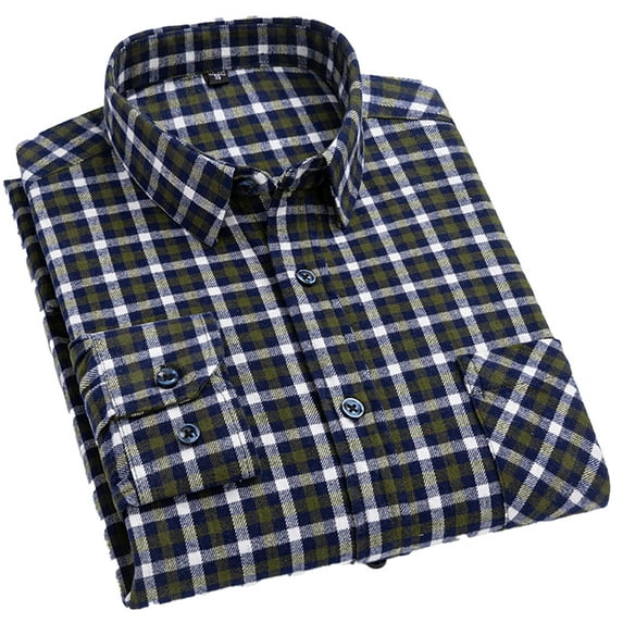 FJUCHAI Men's Plaid Shirts Button Down Shirts Cotton Long Sleeve Dress Shirts Regular Fit Gingham Shirts