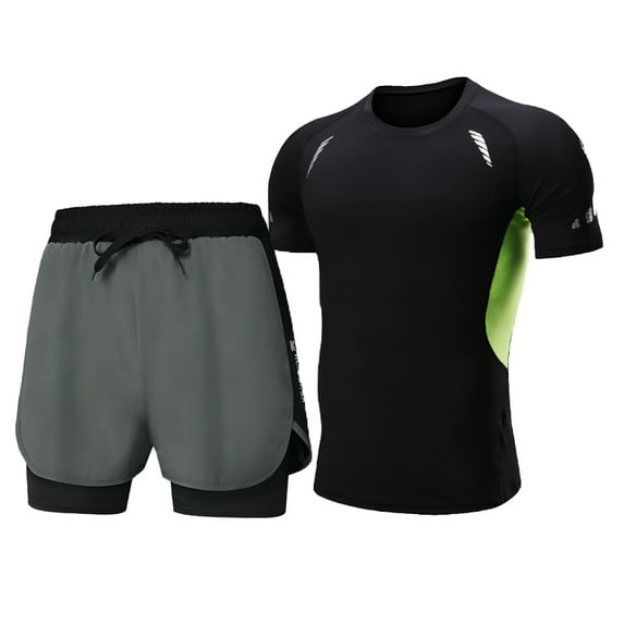 FJUCHAI Men's Summer Swim Shirts Swim Trunks 2PCS Set Mens Rash Guard Upf 50+ Uv Sun Protection T-Shirt + Swim Shorts Loose Swimsuits Outfit M-4XL
