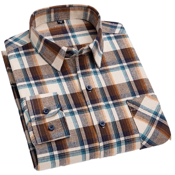 FJUCHAI Men's Plaid Shirts Slim-Fit Long-Sleeve Plaid Flannel Shirt 100% Cotton Plaid Button up Shirts for Men
