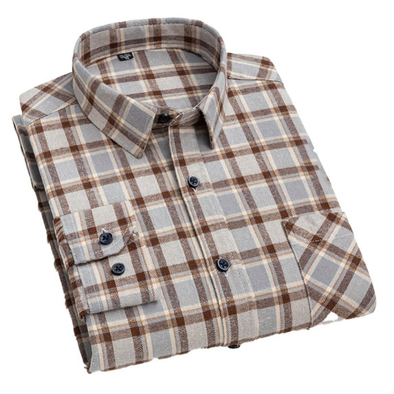 FJUCHAI Mens Plaid Cotton Shirts Casual Slim Fit Long Sleeve Button Down Dress Shirts
