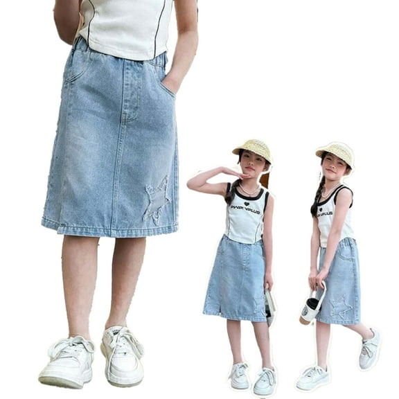 FJUCHAI Teen Girls ‌School Denim Skirt Mid-Length Washed Jeans Skirt Summer 5-14Y Kids Fashion Denim Skirt