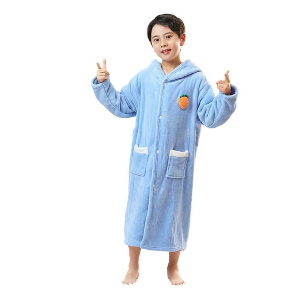 FJUCHAI Toddler Boys Girls Hooded Bath Towel Kids Flannel Cape Bath Robe Youth Long Section Night-Robe Sleepwear for 6-12Y