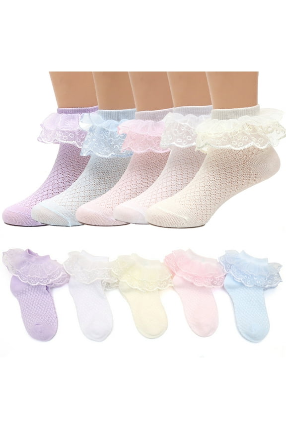 Toddler Girls Dance Mesh Socks 5 Pairs Kids Thin Lace Bow Socks Dress Princess Socks