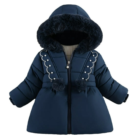 FJUCHAI Winter Girls Jacket Kids Baby Long Sleeves Warm Outerwear Toddler Printed Hooded Thick Coat for 1-5 Years