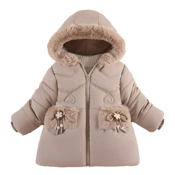 FJUCHAI Winter Girls Jacket Kids Baby Long Sleeves Warm Outerwear Toddler Printed Hooded Thick Coat for 1-5 Years