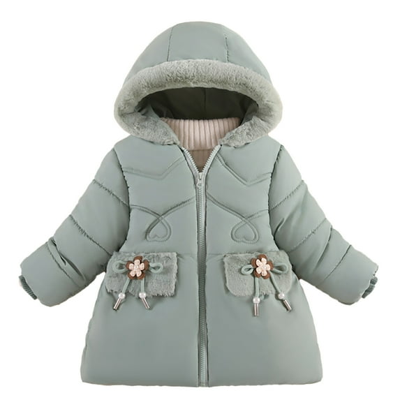 FJUCHAI Winter Girls Jacket Kids Baby Long Sleeves Warm Outerwear Toddler Printed Hooded Thick Coat for 1-5 Years