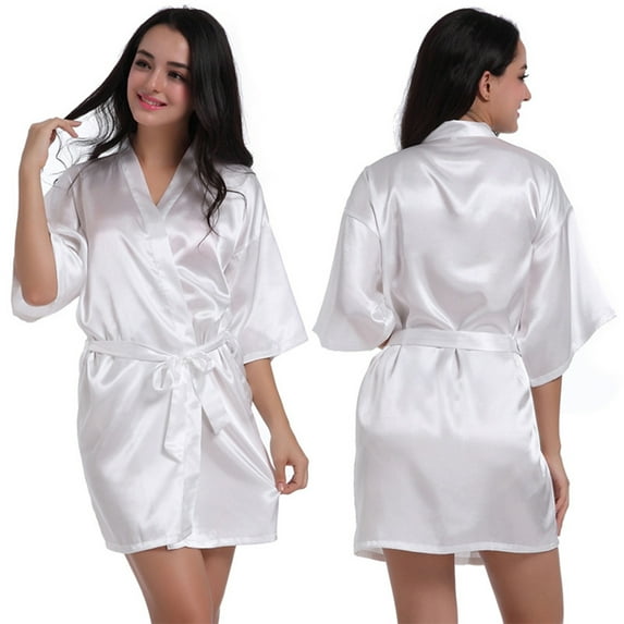 Fjuchai Women V-Neck Bathrobe Summer Silk Stain Pajamas Short Section Cardigan Robe for Female S-XXL