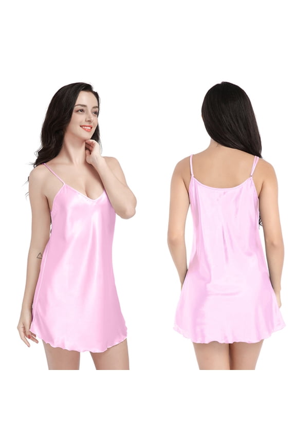 Women Nightgowns Dress Summer Silk Stain Pajamas V-Neck Spaghetti Strap Cardigan Robe for Female S-XXL