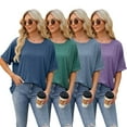thumbnail image 1 of FJUCHAI Women T-Shirts Casual Tops Short Sleeve Crew Neck Tees Tops Womens Summer Solid Color Basic Loose Tops, 1 of 9