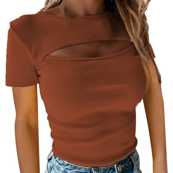 FJUCHAI Women's T Shirt Summer Crewneck Slim Fitted Short Sleeve T-Shirt Stretchy Bodycon Basic Tee Tops S-3XL