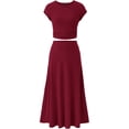 thumbnail image 1 of FJUCHAI Women's 2 Piece Summer Outfits Dressy Casual Knit Short Sleeve Top+ High Waist Skirt Set S-XL, 1 of 8