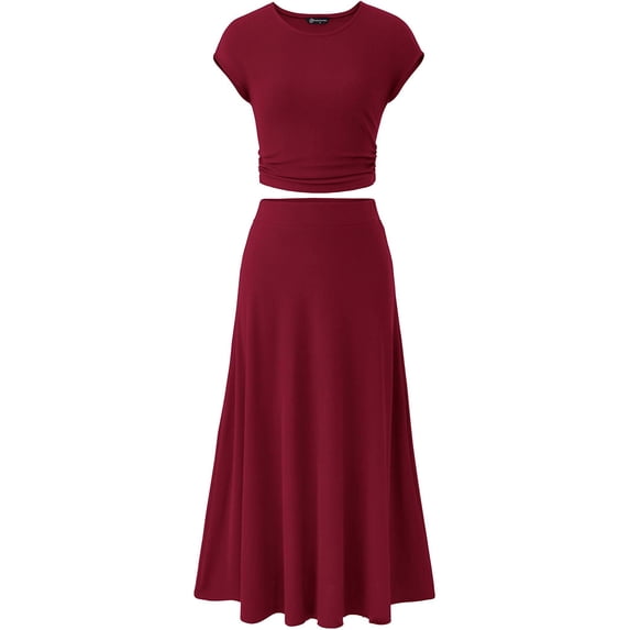 FJUCHAI Women's 2 Piece Summer Outfits Dressy Casual Knit Short Sleeve Top+ High Waist Skirt Set S-XL
