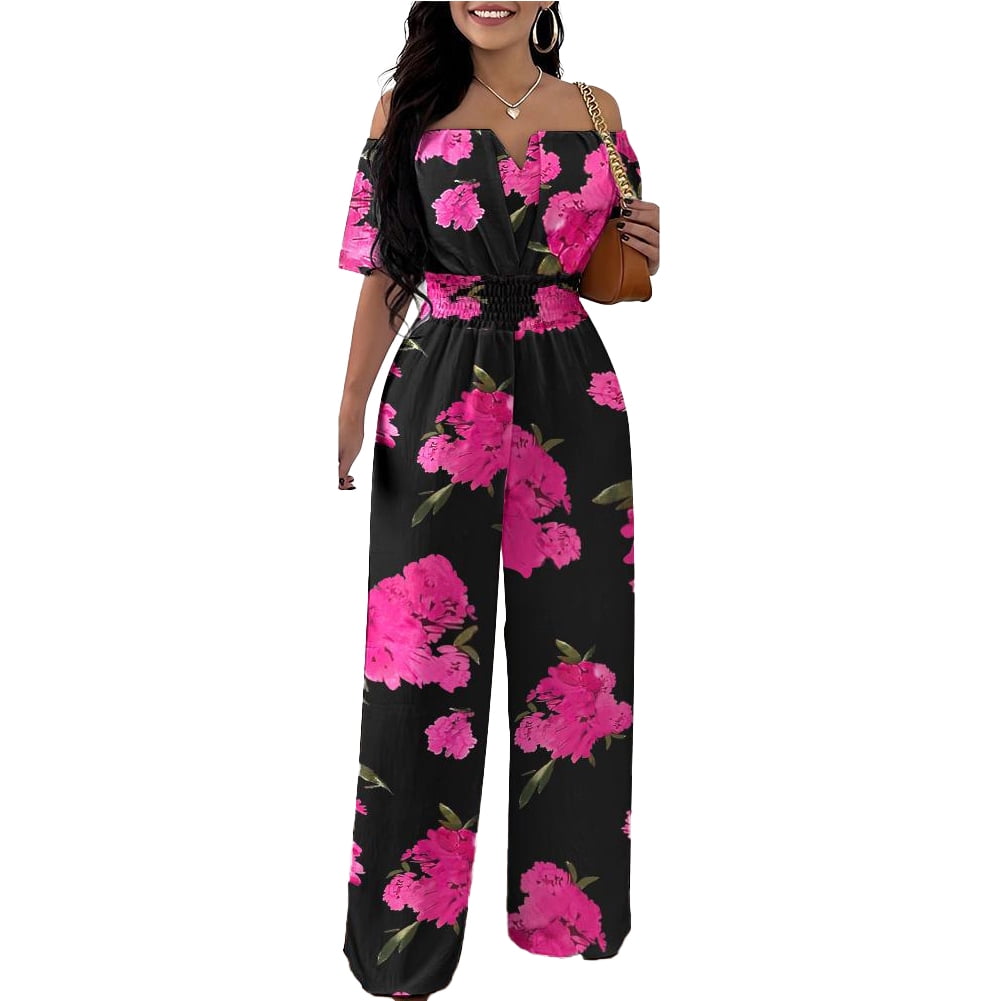 FJUCHAI Women's Casual Jumpsuits Loose Overalls Short Sleeve One Piece Wide Leg Long Pant Rompers With Pockets S-XL