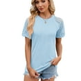thumbnail image 1 of FJUCHAI Women's Short Sleeve T Shirts Summer Lace Loose Tee Cotton Casual Tops Womens Crewneck Tee Shirts S-XXL, 1 of 9