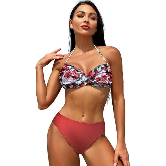 FJUCHAI Women's Swimsuits Set String Two Piece Halter Top Triangle Bikini Set Adjustable Straps Quick-Drying Swimsuit Bathing Suits