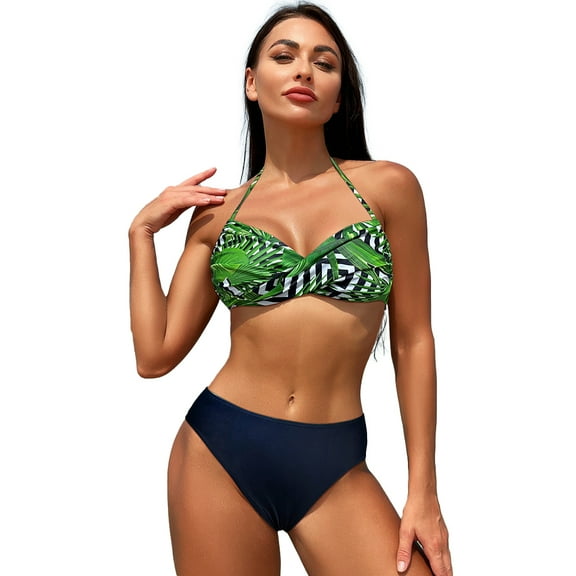 FJUCHAI Women's Swimsuits Set String Two Piece Halter Top Triangle Bikini Set Adjustable Straps Quick-Drying Swimsuit Bathing Suits