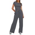 thumbnail image 1 of FJUCHAI Womens 2 Piece Outfits Casual Sweatsuits High Waist Short Sleeve Tracksuit Loose Baggy Wide Leg Pants Sets S-XXXL, 1 of 8
