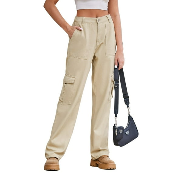 FJUCHAI Womens Cargo Jeans Pants Womens High Waisted Trousers Spring Fall Washed Casual Pants S-2XL