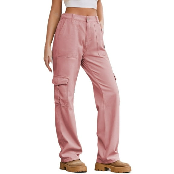 FJUCHAI Womens Cargo Jeans Pants Womens High Waisted Trousers Spring Fall Washed Casual Pants S-2XL