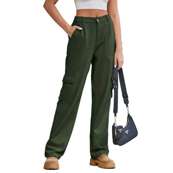 FJUCHAI Womens Cargo Jeans Pants Womens High Waisted Trousers Spring Fall Washed Casual Pants S-2XL
