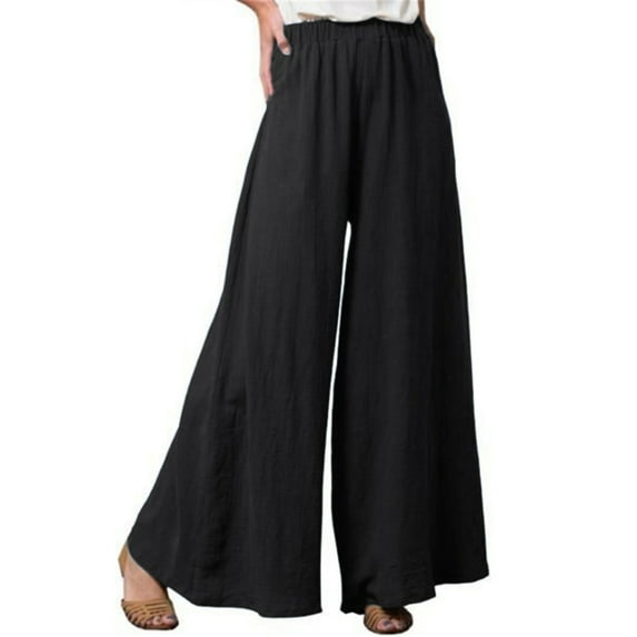 Fjuchai Womens Cotton Linen Wide-Leg Pants Spring Summer Drawstring Casual Long Trousers for Female S-5XL