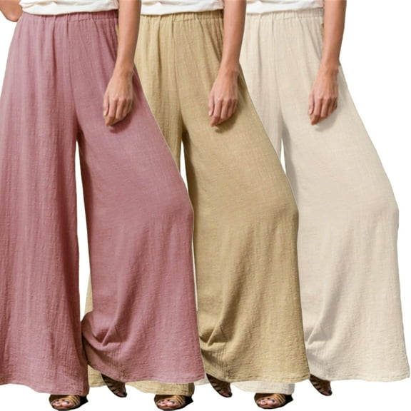 FJUCHAI Womens Casual Leg Pant Loose Elastic Waist Cotton Trouser Cropped Wide Leg Pants S-5XL