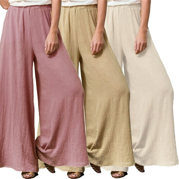 FJUCHAI Womens Casual Leg Pant Loose Elastic Waist Cotton Trouser Cropped Wide Leg Pants S-5XL