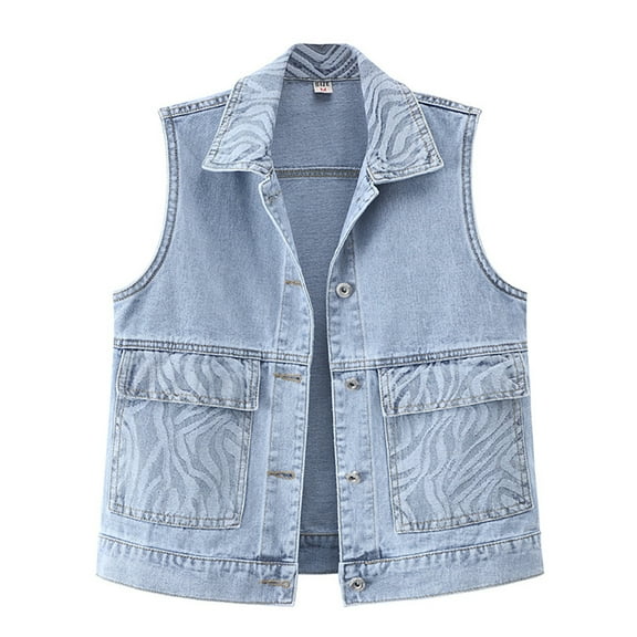 FJUCHAI Womens Denim Vest Sleeveless Loose Cowboy Jacket Short Classic Casual Waistcoat S-3XL