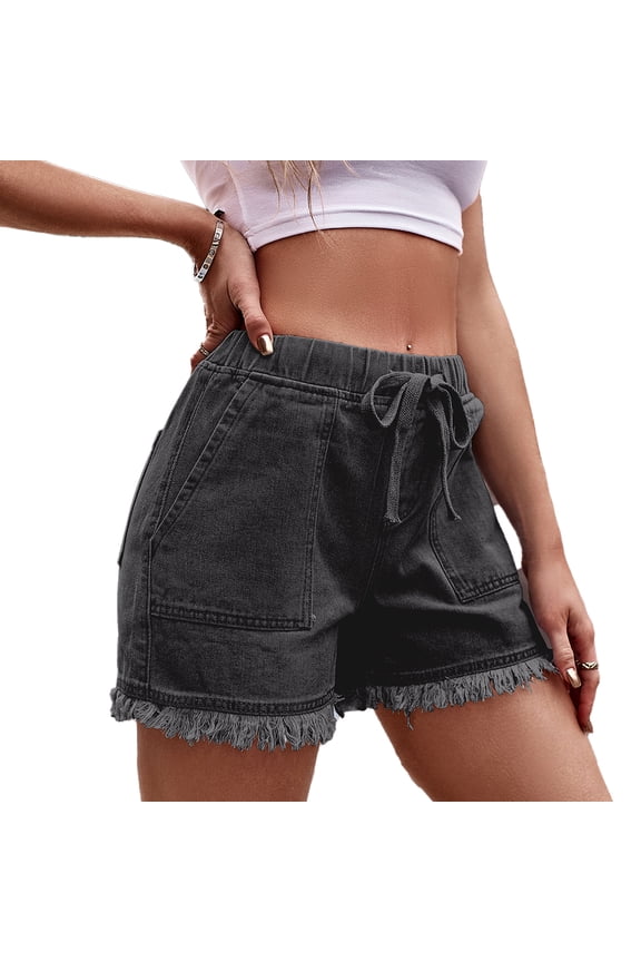 Women Denim Shorts Casual Baggy Trendy Jeans Short Pants Lightweight Elastic Waist Drawstring Comfy Denim Shorts S-XXL
