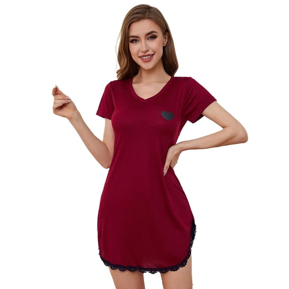 FJUCHAI Womens Short Sleeve Nightgown Sleep Dress Loungewear Short Sleeved Sleepwear Lounge Jammies Pjs Sleep Size S-XL