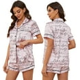 thumbnail image 1 of FJUCHAI Womens Silk Satin Pajamas Pjs 2Pcs Set Printing Short Sleeve Loungewear Two-Piece Sleepwear Button-Down Sleep Set S-XL, 1 of 7